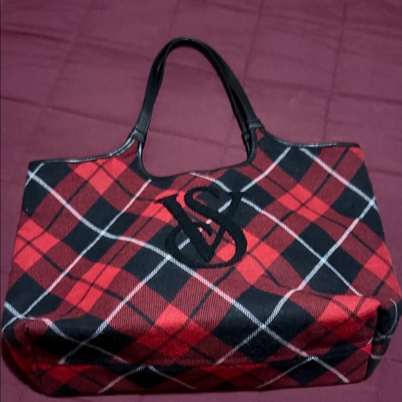 Victoria Secrets Red and Black Plaid Tote Bag - Picture 5 of 9